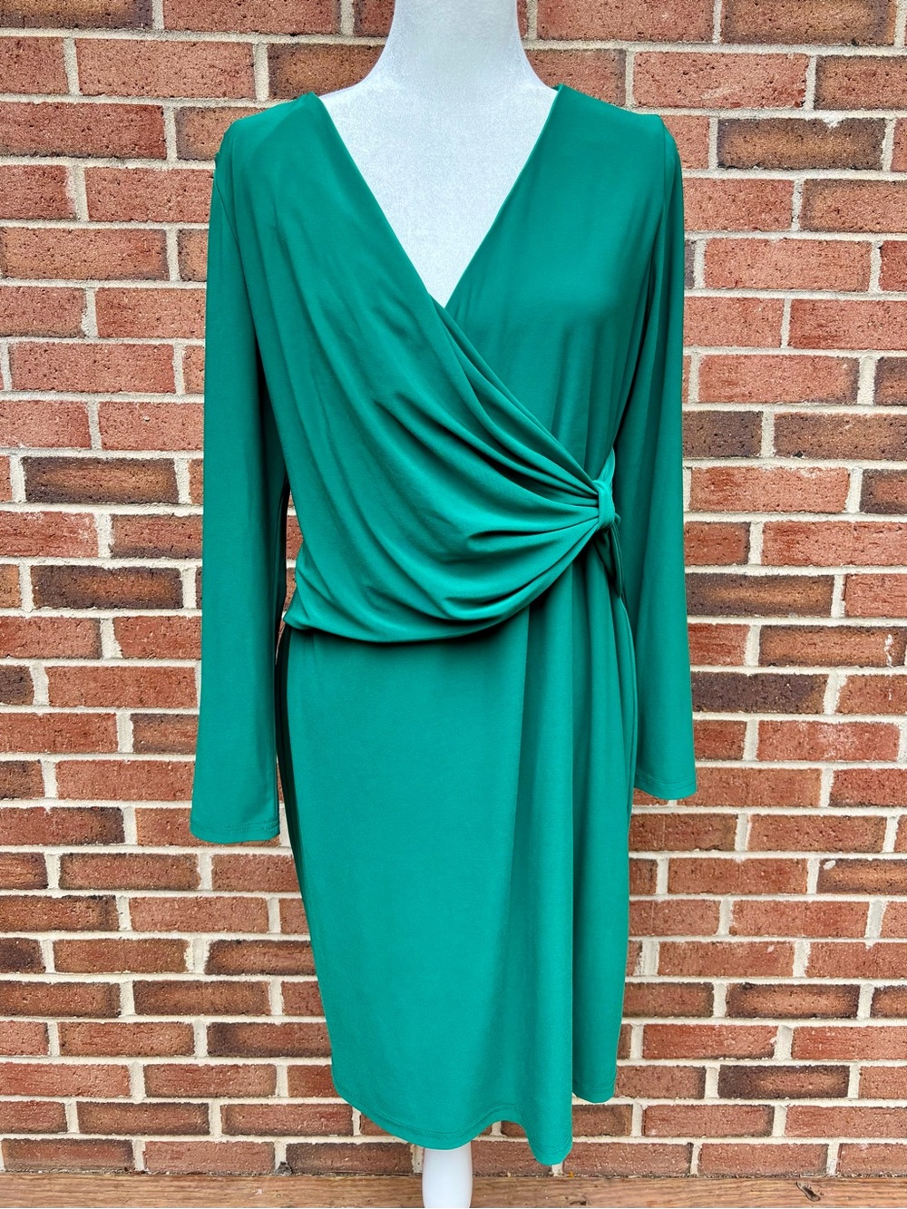 Joseph Ribkoff Emerald Green Faux Wrap Dress Size 16 Canada Elegant Cocktail - Picture 2 of 7